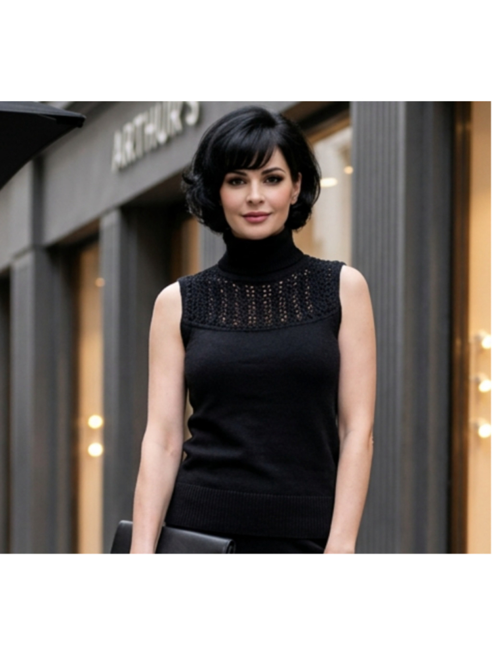 Caché Crochet Black Sleeveless Turtleneck Sweater Tank Medium Whimsigoth